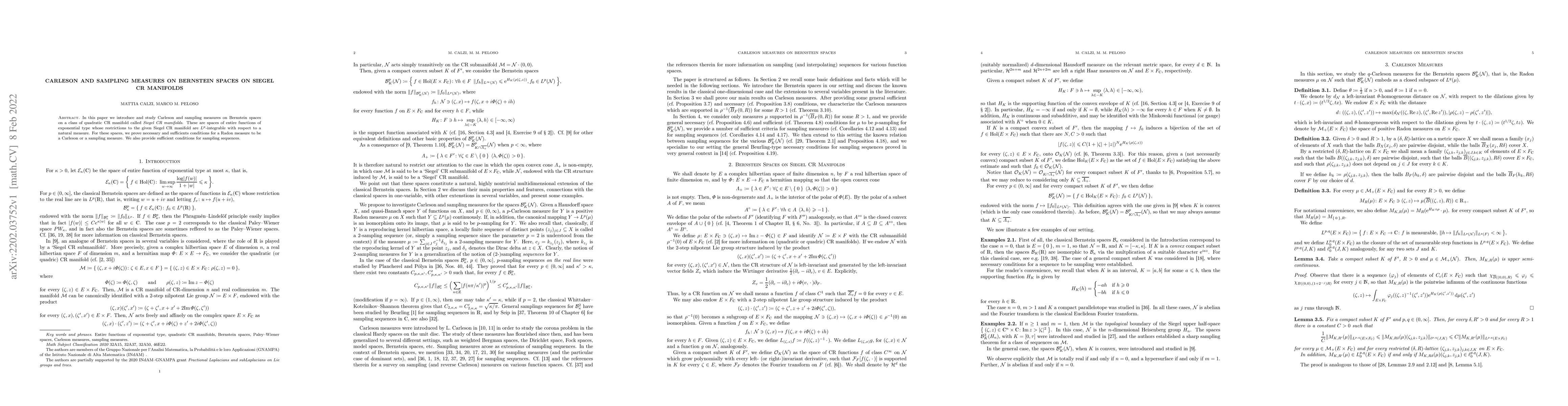 Thumbnail for Carleson and Sampling measures on Bernstein spaces on Siegel CR
  Manifolds