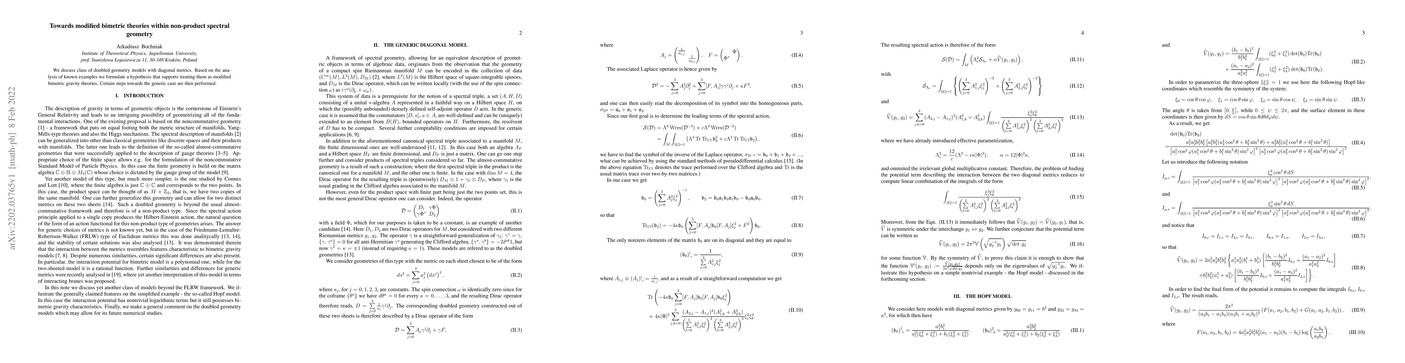 Thumbnail for Towards modified bimetric theories within non-product spectral geometry