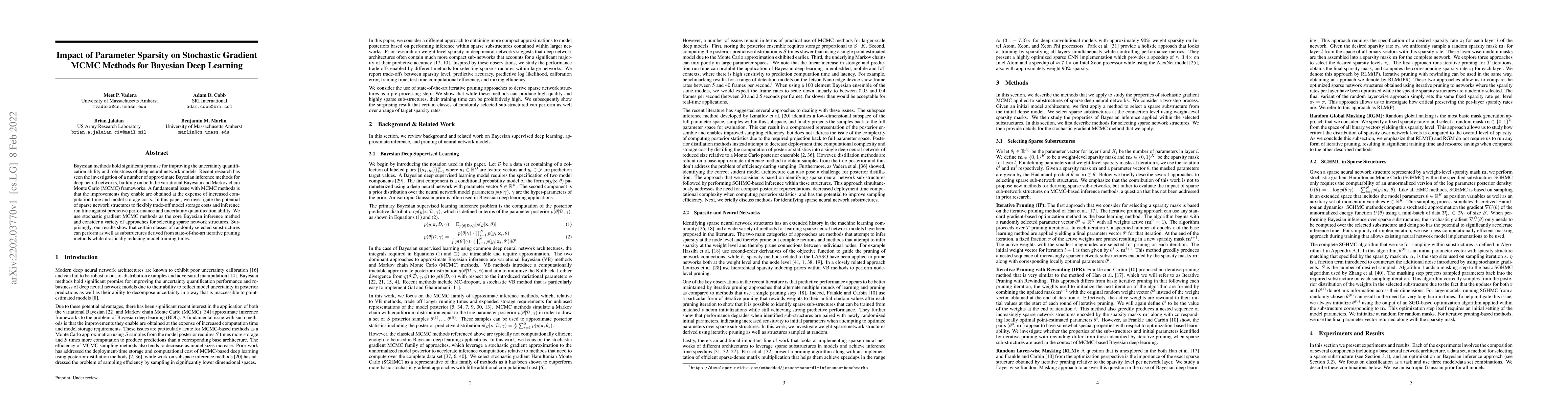 Thumbnail for Impact of Parameter Sparsity on Stochastic Gradient MCMC Methods for
  Bayesian Deep Learning