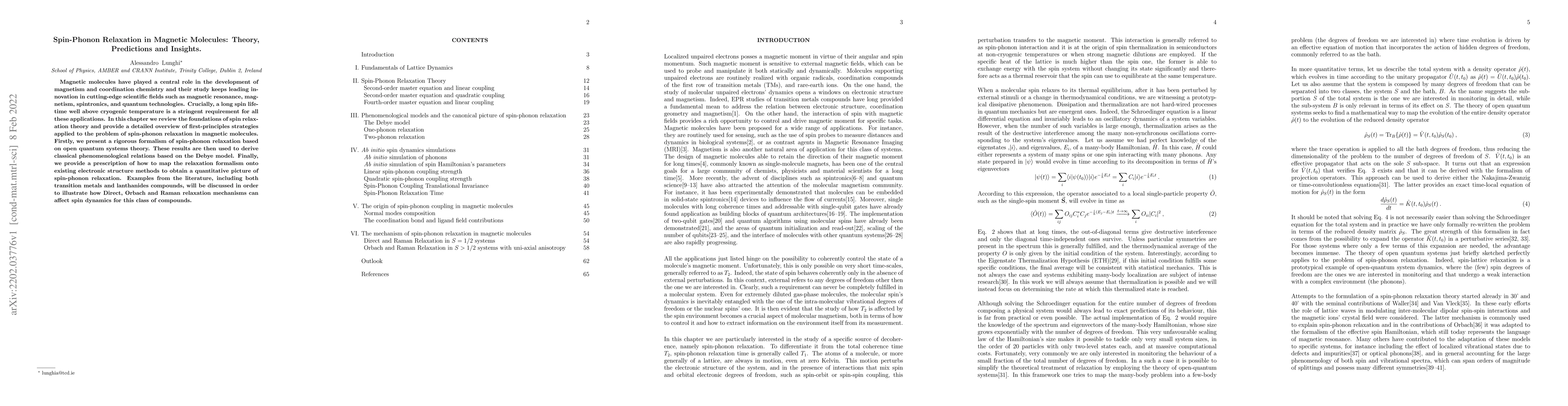 Thumbnail for Spin-Phonon Relaxation in Magnetic Molecules: Theory, Predictions and
  Insights