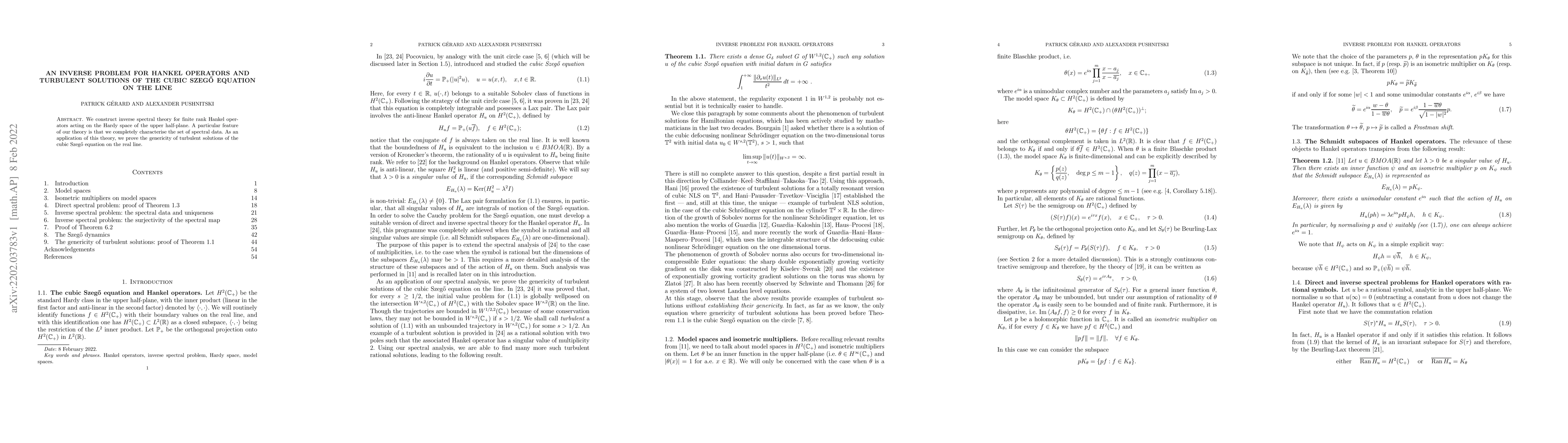 Thumbnail for An inverse problem for Hankel operators and turbulent solutions of the
  cubic Szeg\H{o} equation on the line