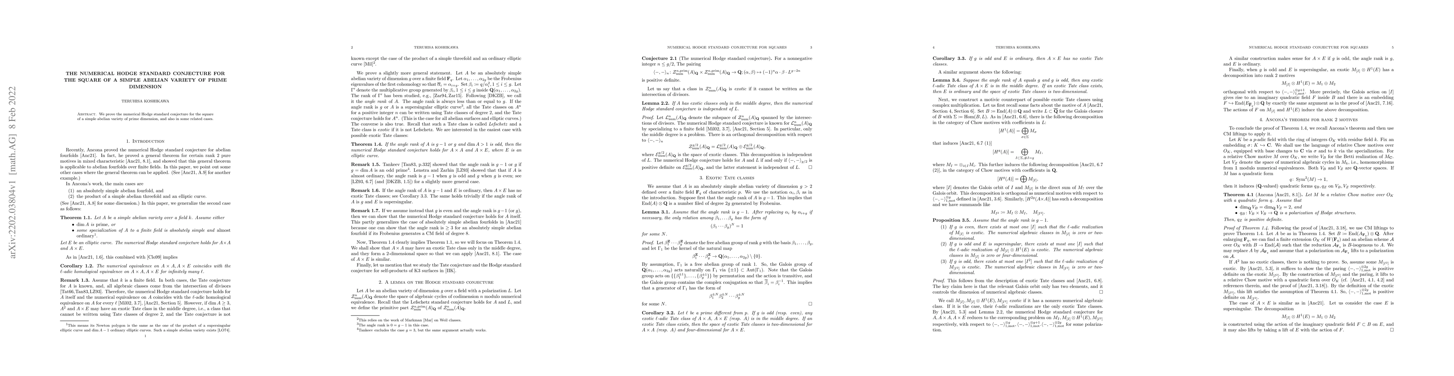 Thumbnail for The numerical Hodge standard conjecture for the square of a simple
  abelian variety of prime dimension