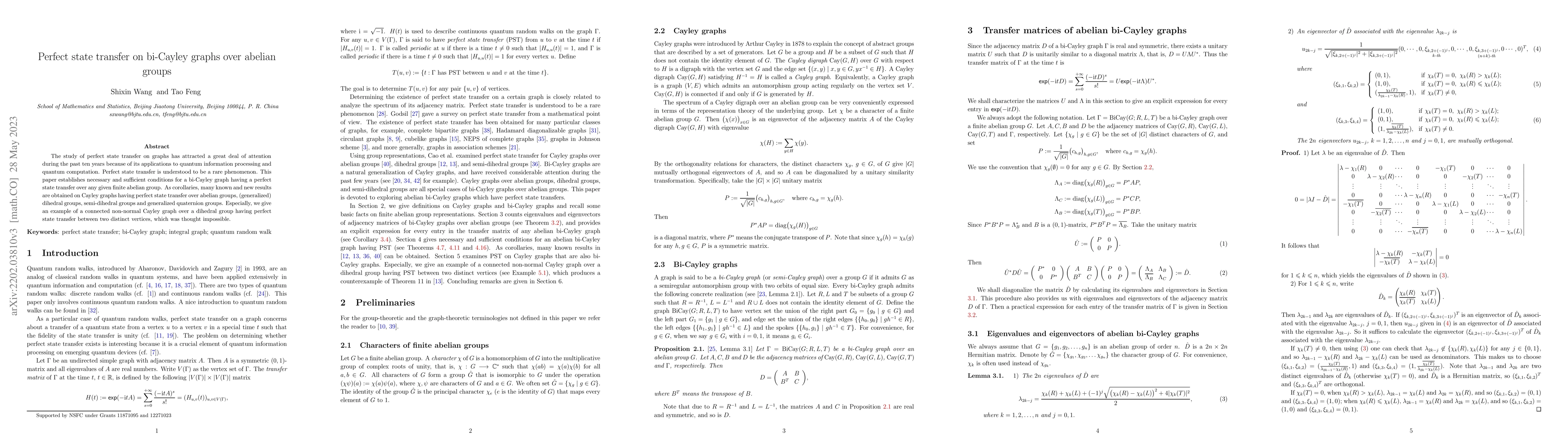 Thumbnail for Perfect state transfer on bi-Cayley graphs over abelian groups