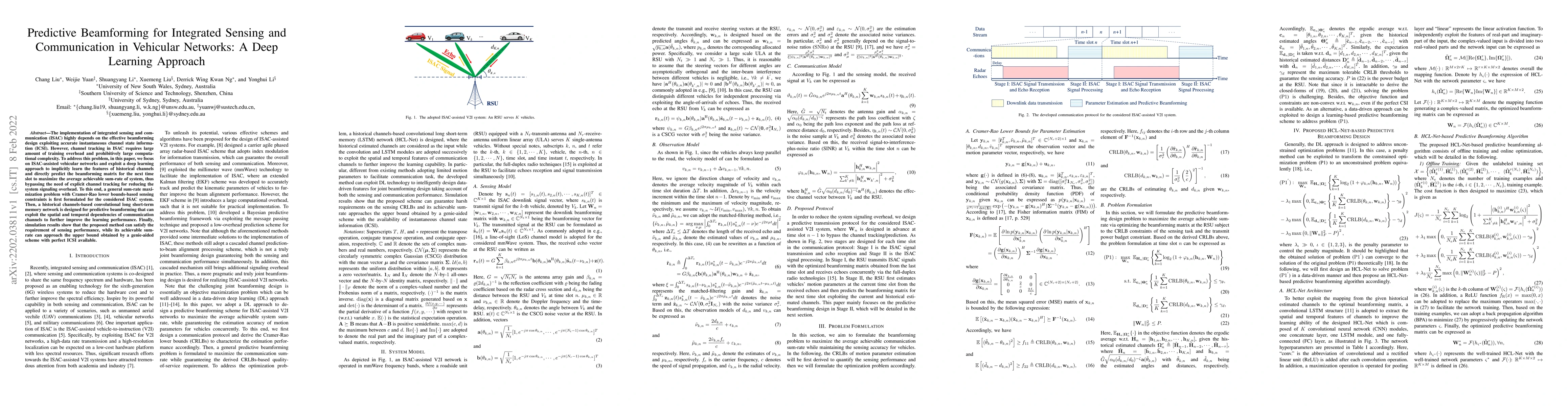 Thumbnail for Predictive Beamforming for Integrated Sensing and Communication in
  Vehicular Networks: A Deep Learning Approach