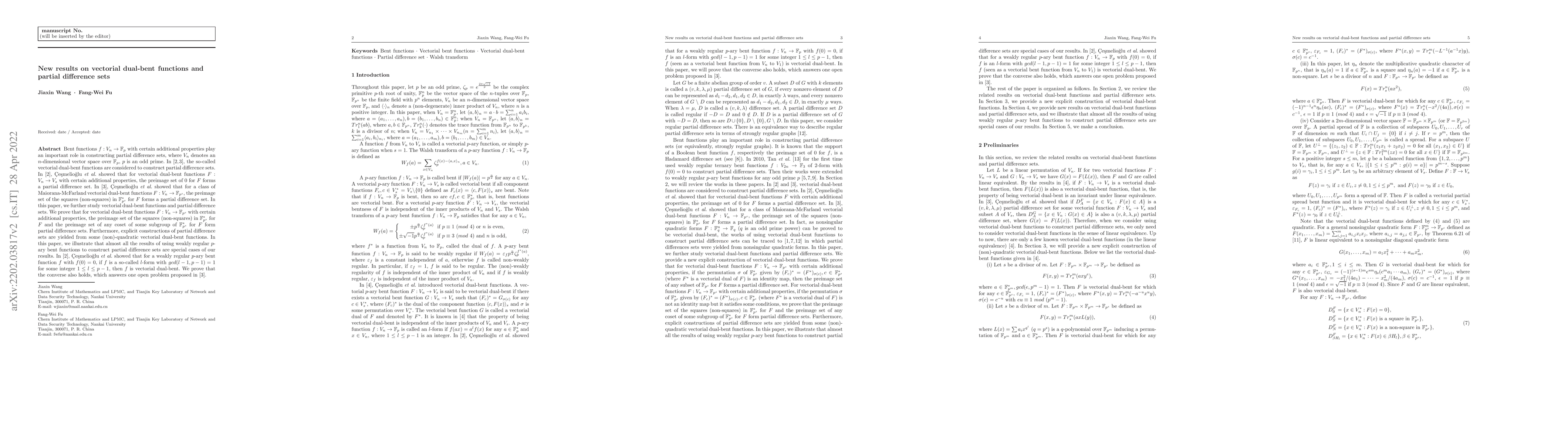 Thumbnail for New results on vectorial dual-bent functions and partial difference sets