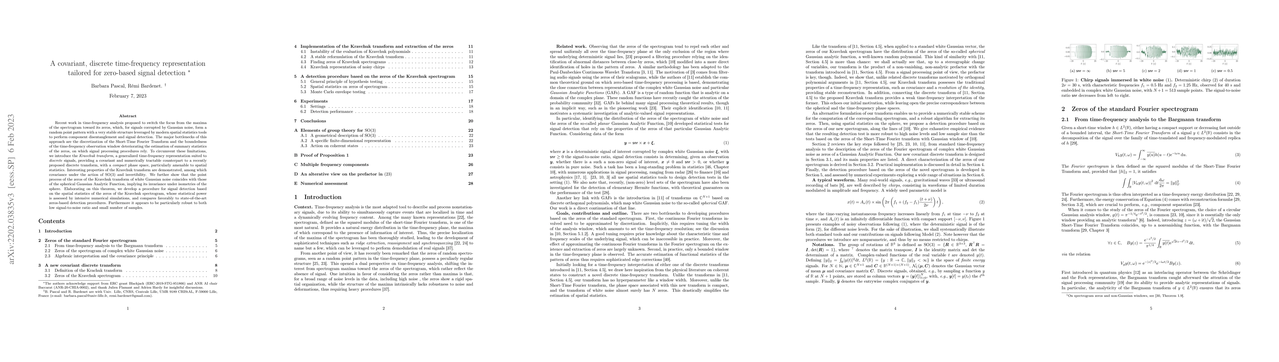 Thumbnail for A covariant, discrete time-frequency representation tailored for
  zero-based signal detection