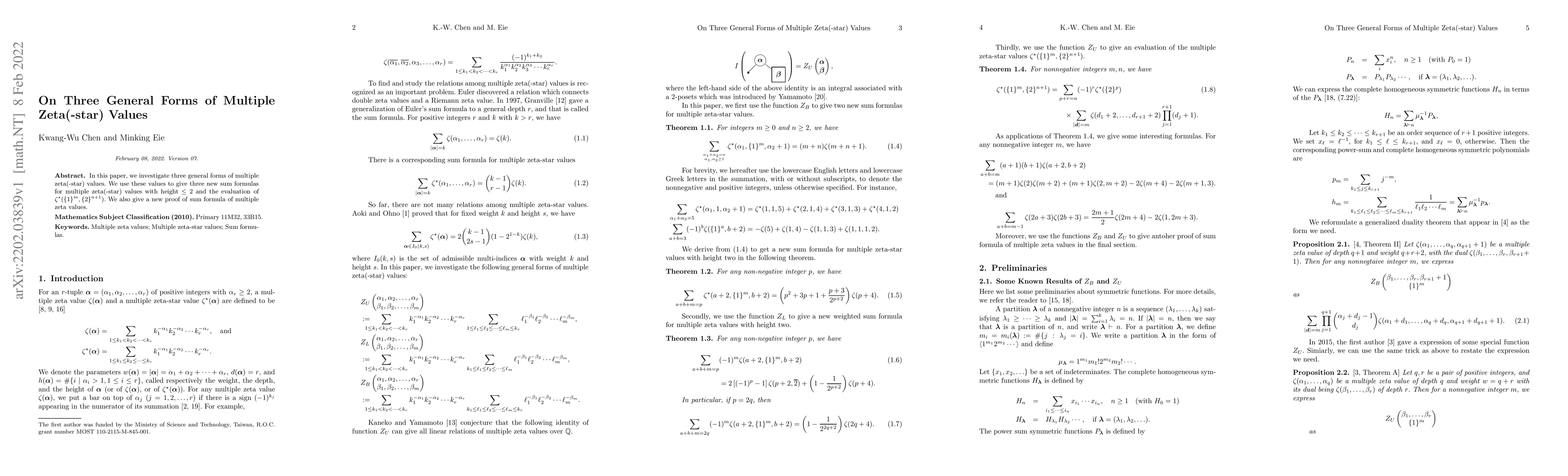 Thumbnail for On three general forms of multiple zeta(-star) values