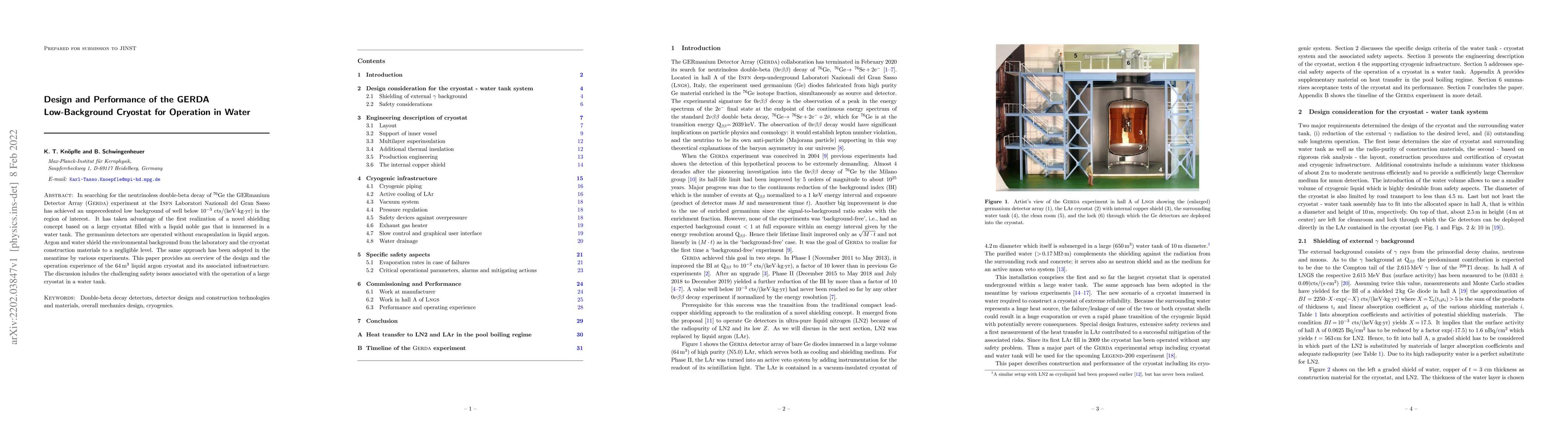 Thumbnail for Design and Performance of the GERDA Low-Background Cryostat for
  Operation in Water