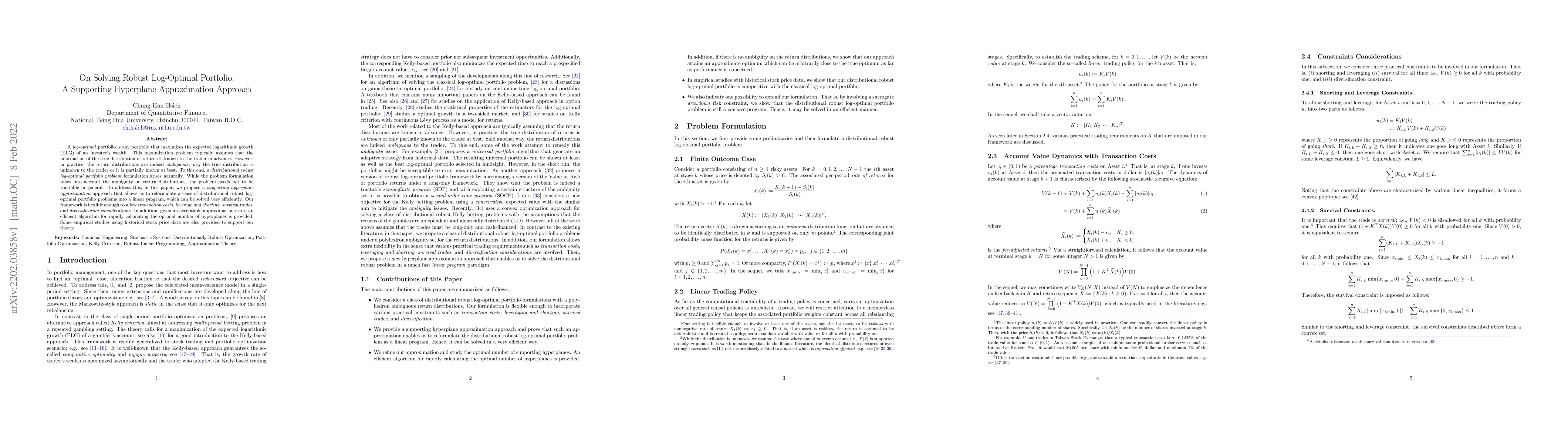 Thumbnail for On Solving Robust Log-Optimal Portfolio: A Supporting Hyperplane
  Approximation Approach