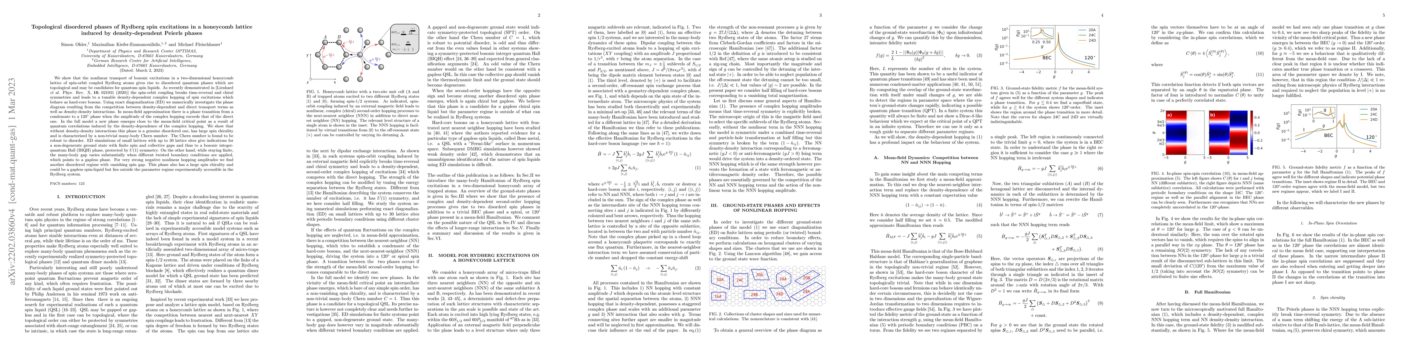 Thumbnail for Quantum spin liquids of Rydberg excitations in a honeycomb lattice
  induced by density-dependent Peierls phases