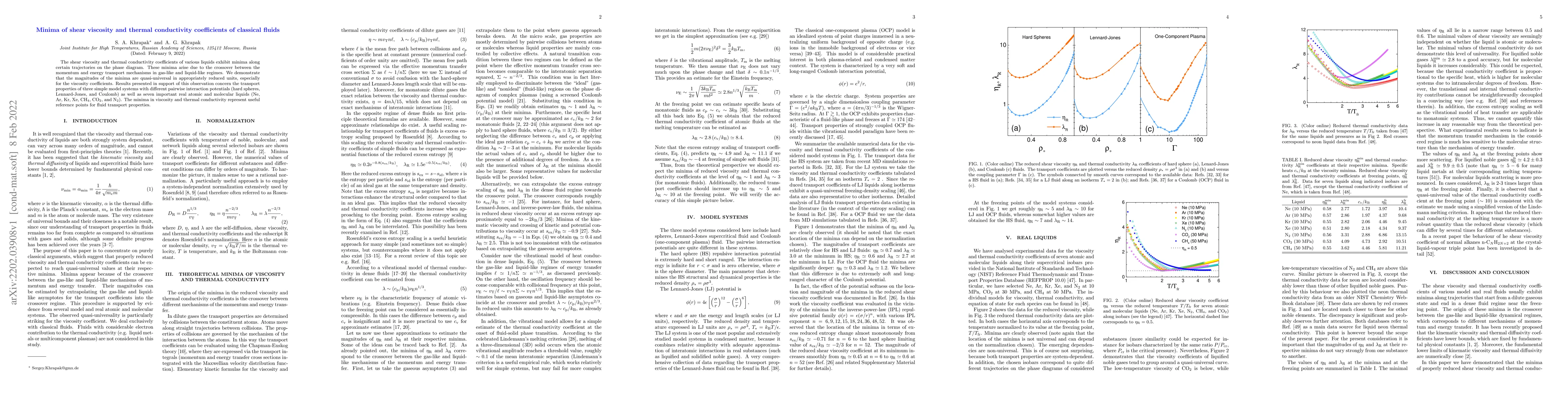 Thumbnail for Minima of shear viscosity and thermal conductivity coefficients of
  classical fluids