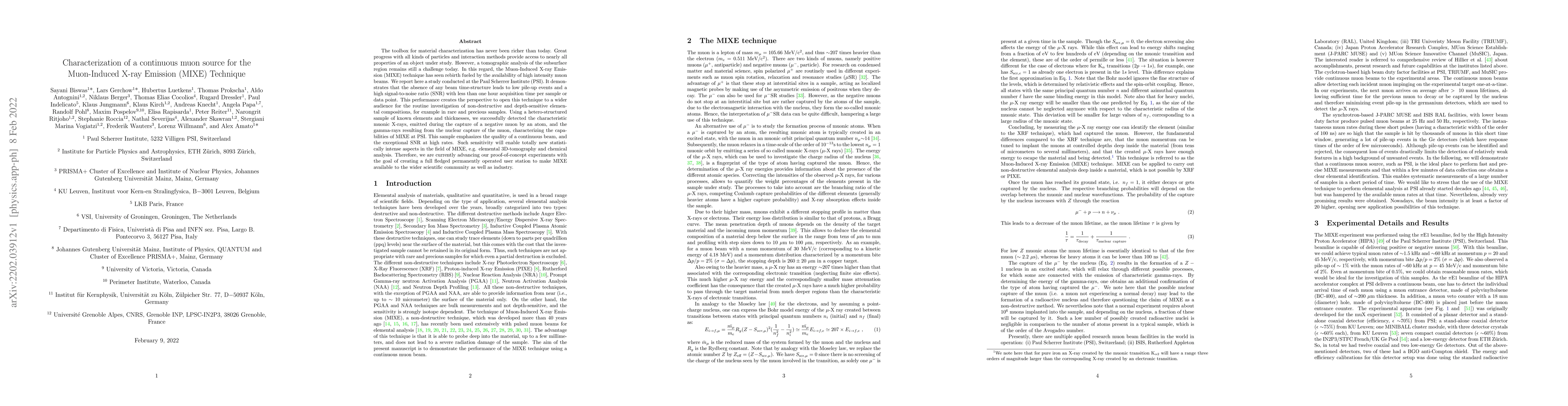 Thumbnail for Characterization of a continuous muon source for the Muon-Induced X-ray
  Emission (MIXE) Technique