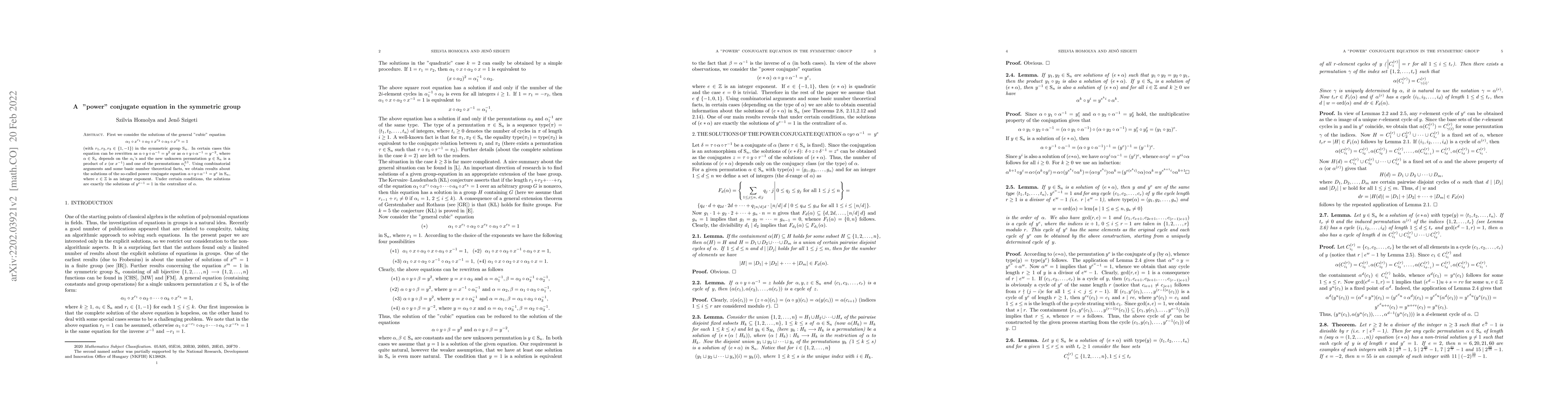 Thumbnail for A "power" conjugate equation in the symmetric group