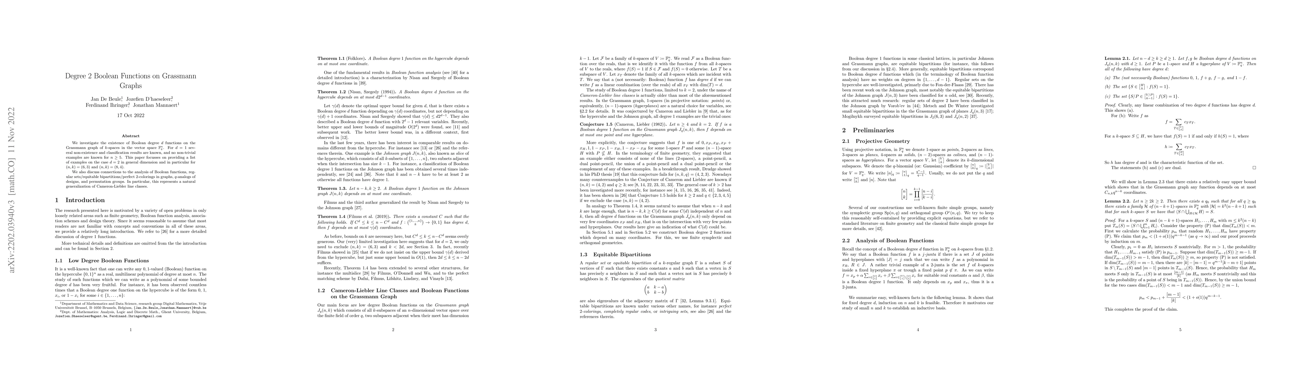 Thumbnail for Degree 2 Boolean Functions on Grassmann Graphs
