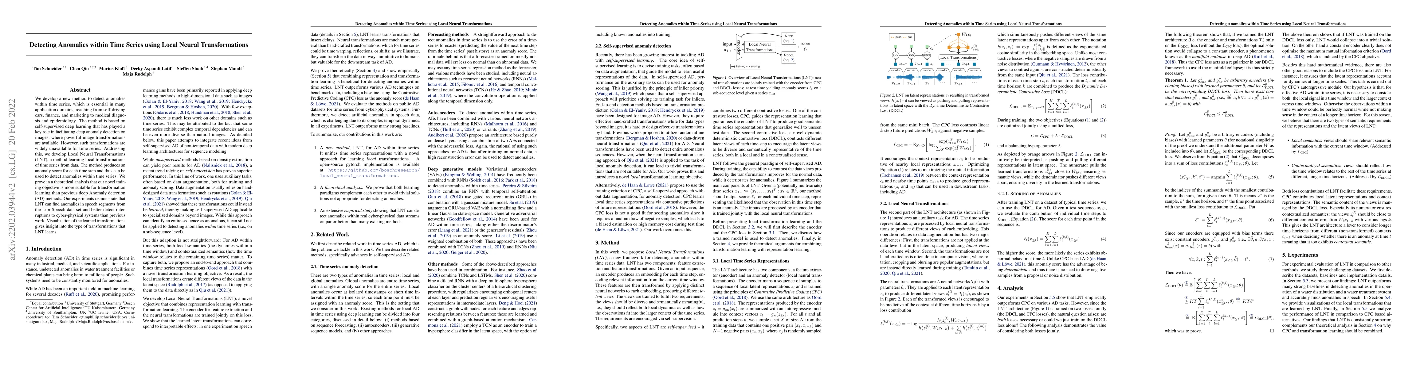 Thumbnail for Detecting Anomalies within Time Series using Local Neural
  Transformations