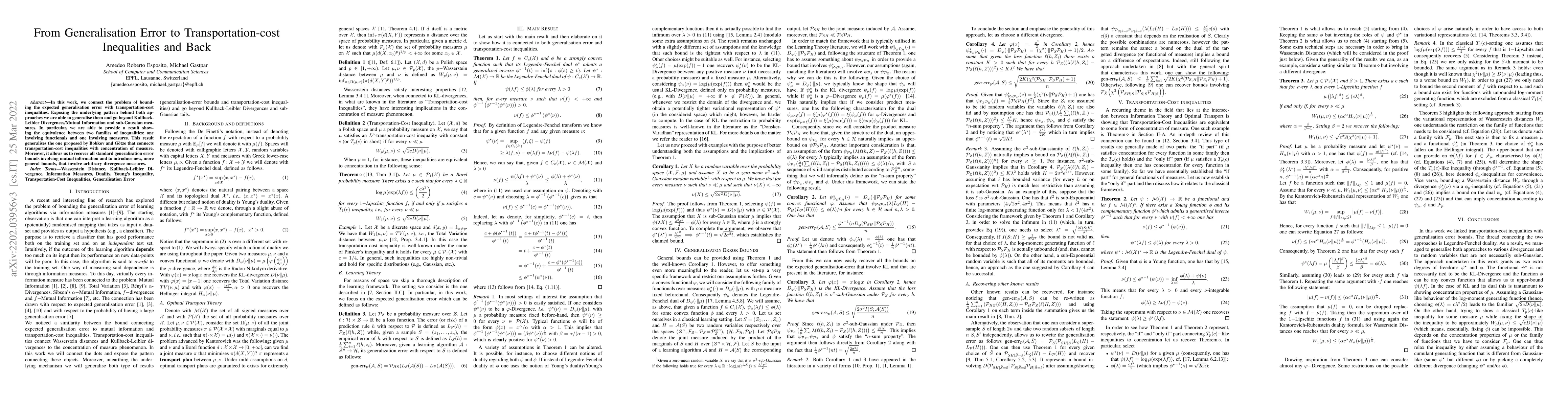 Thumbnail for From Generalisation Error to Transportation-cost Inequalities and Back