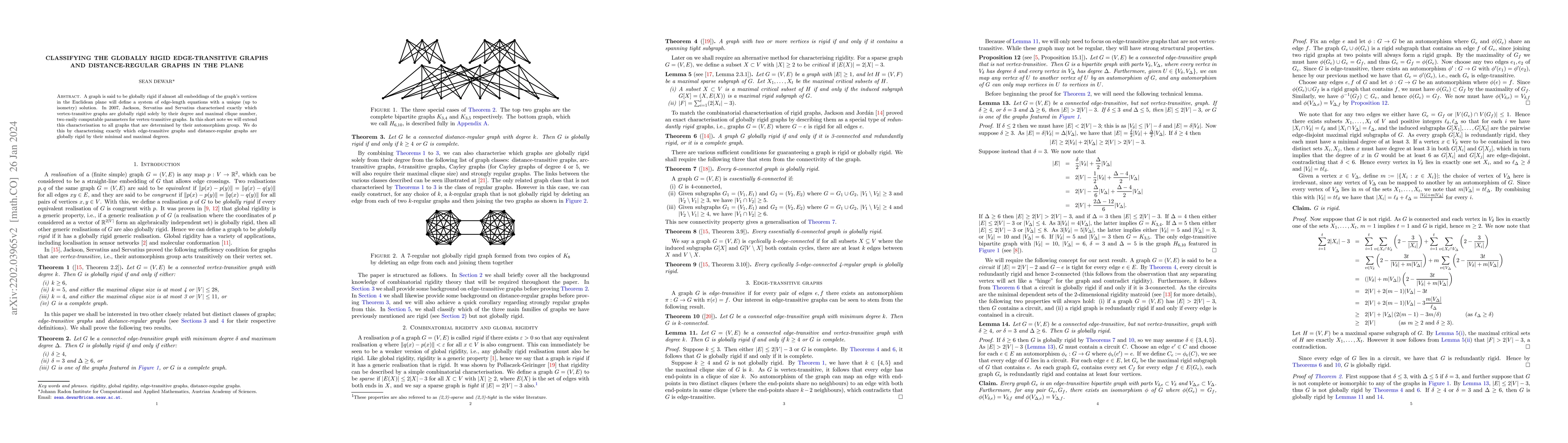 Thumbnail for Classifying the globally rigid edge-transitive graphs and
  distance-regular graphs in the plane