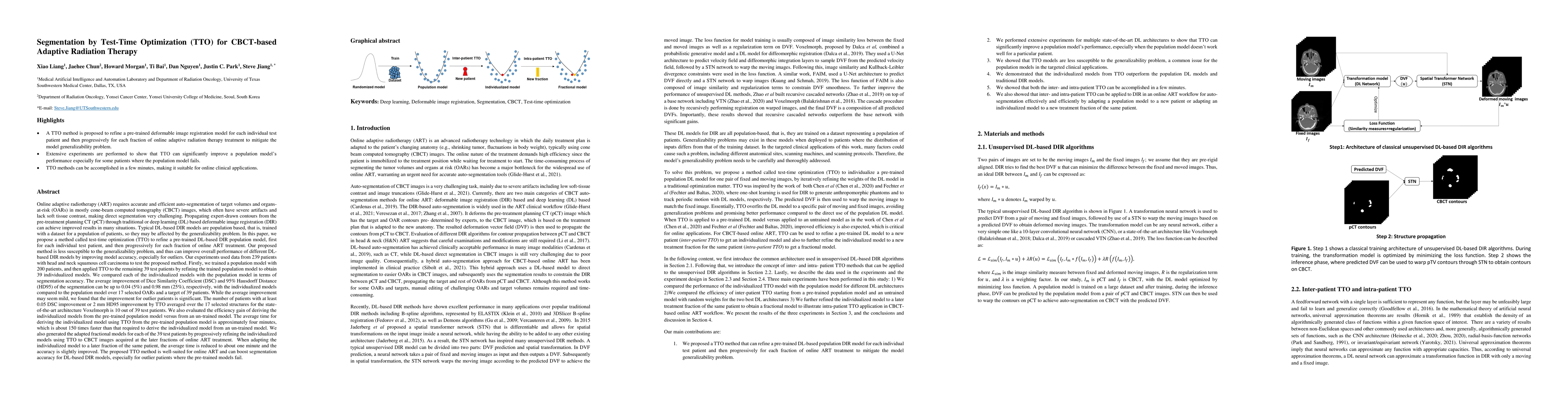 Thumbnail for Segmentation by Test-Time Optimization (TTO) for CBCT-based Adaptive
  Radiation Therapy