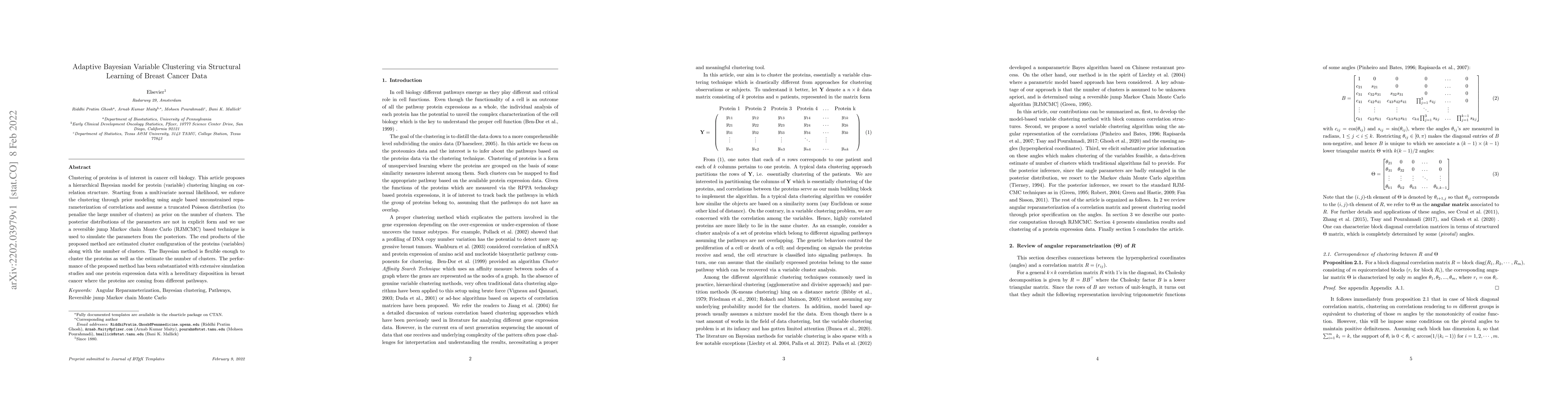 Thumbnail for Adaptive Bayesian Variable Clustering via Structural Learning of Breast
  Cancer Data