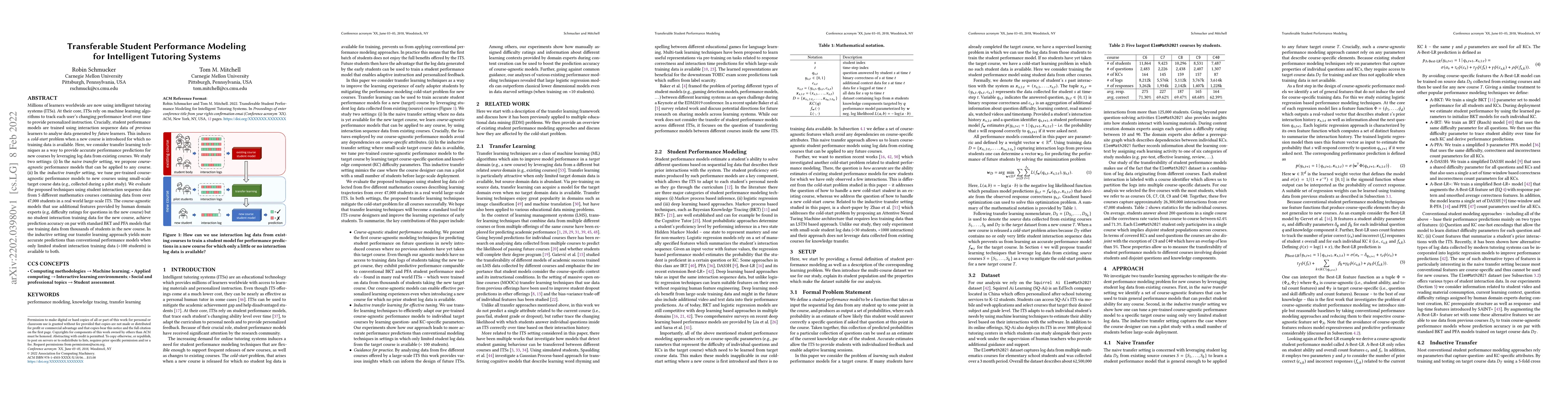 Thumbnail for Transferable Student Performance Modeling for Intelligent Tutoring
  Systems