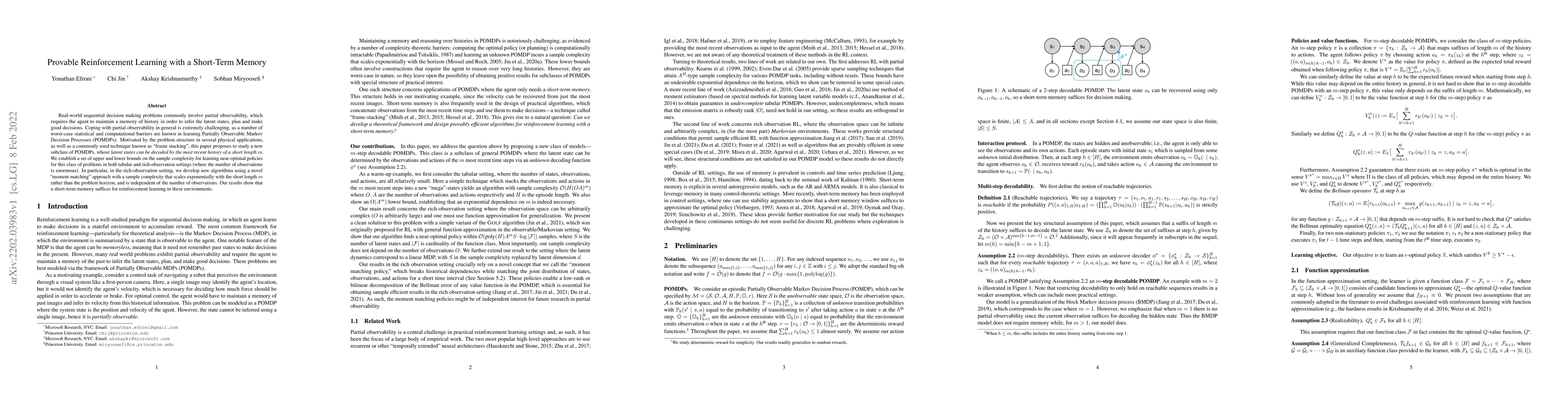 Thumbnail for Provable Reinforcement Learning with a Short-Term Memory