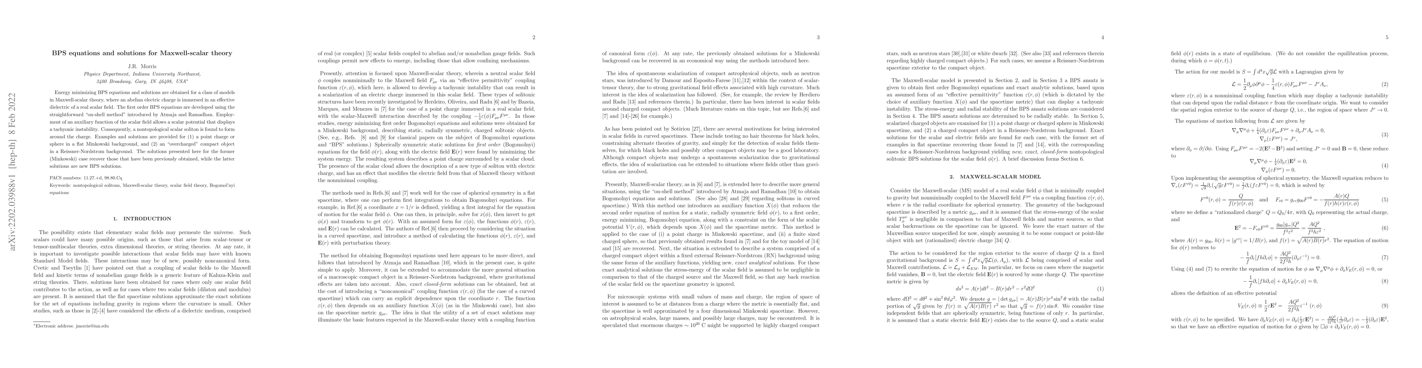 Thumbnail for BPS equations and solutions for Maxwell-scalar theory