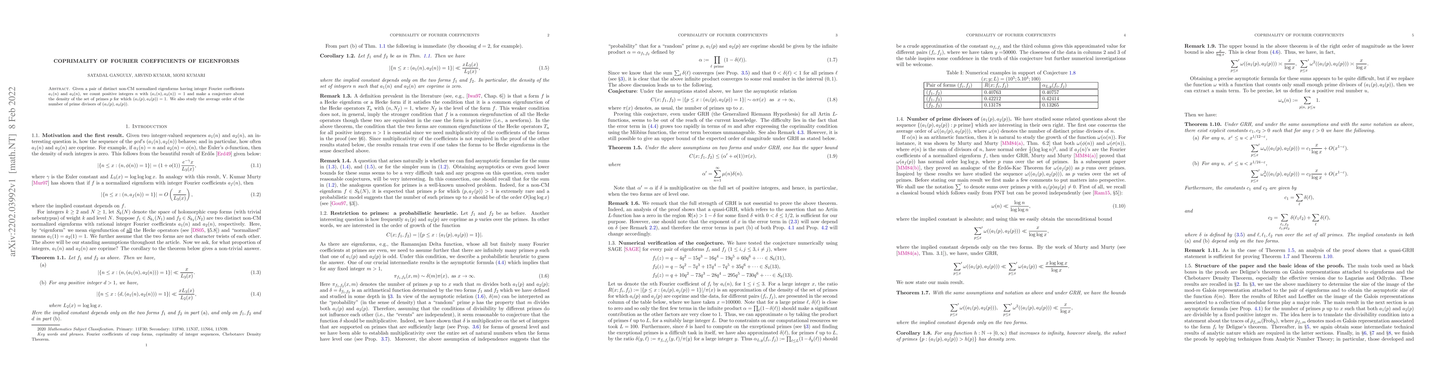 Thumbnail for Coprimality of Fourier coefficients of eigenforms