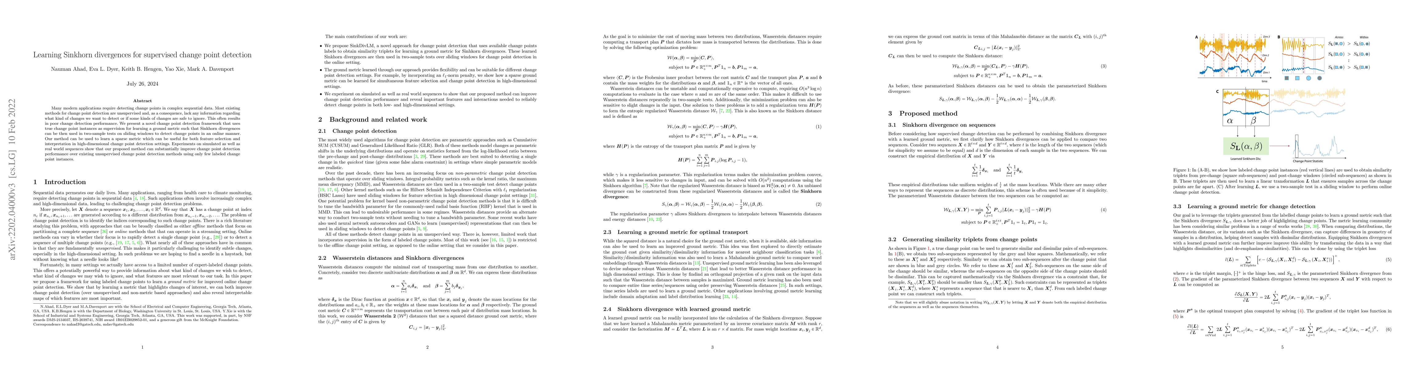 Thumbnail for Learning Sinkhorn divergences for supervised change point detection