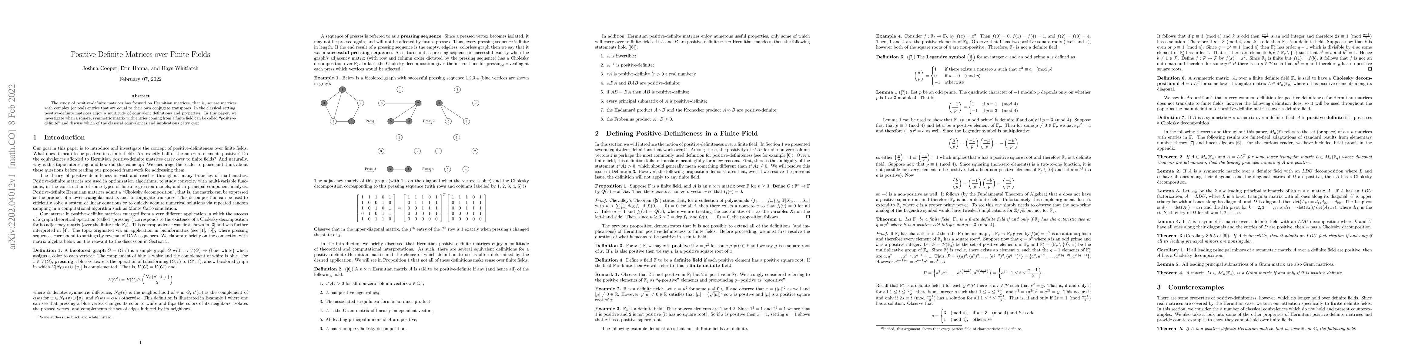 Thumbnail for Positive-Definite Matrices over Finite Fields
