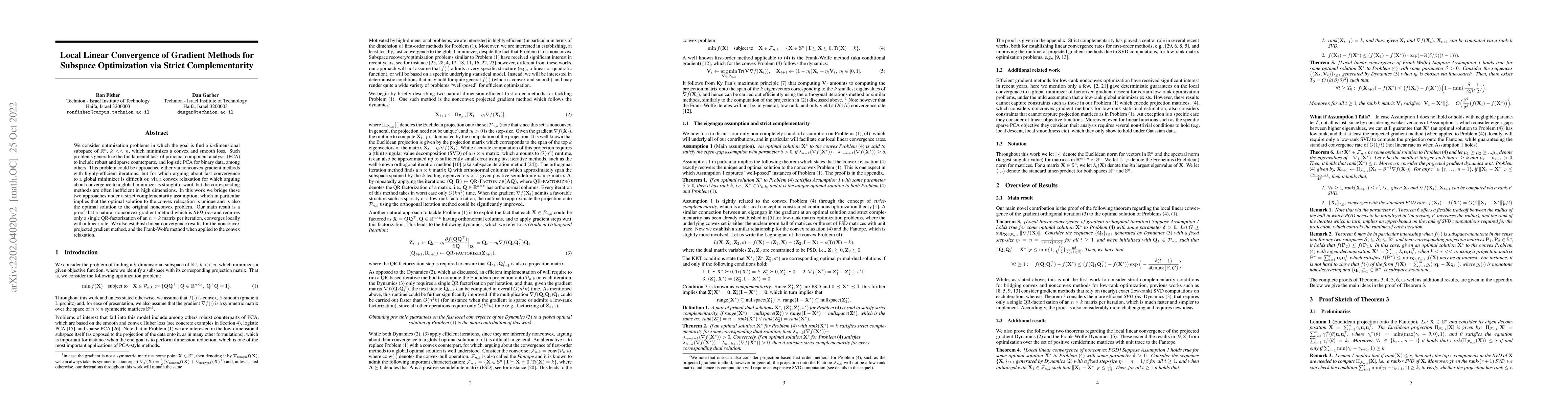 Thumbnail for Local Linear Convergence of Gradient Methods for Subspace Optimization
  via Strict Complementarity