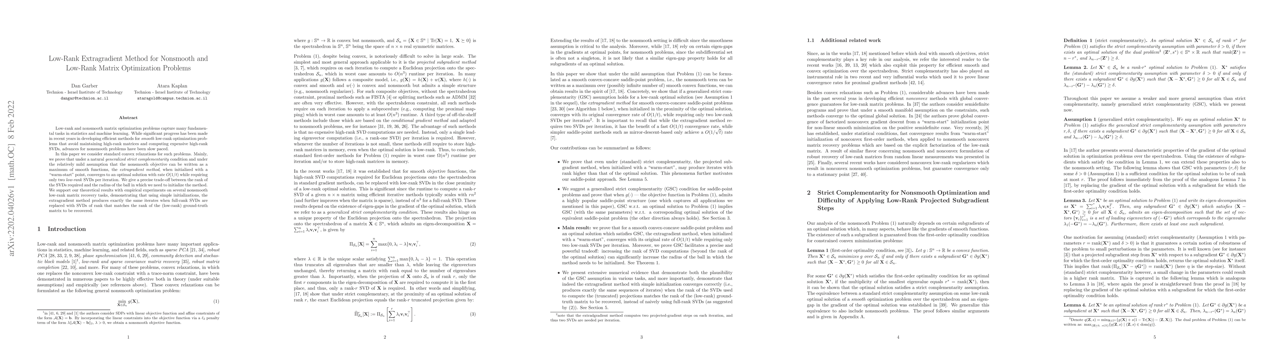 Thumbnail for Low-Rank Extragradient Method for Nonsmooth and Low-Rank Matrix
  Optimization Problems