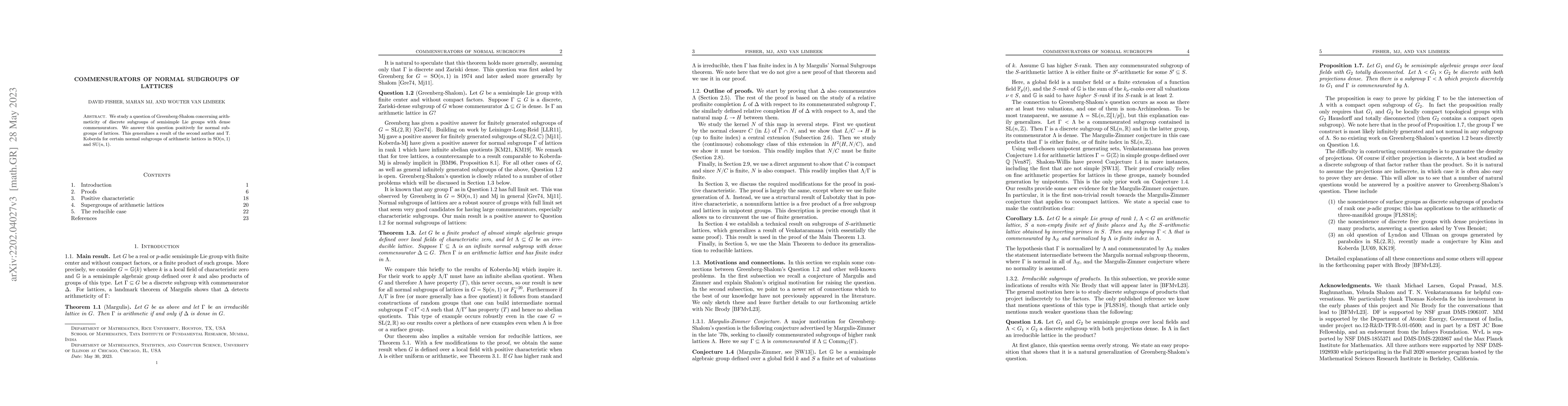 Thumbnail for Commensurators of normal subgroups of lattices