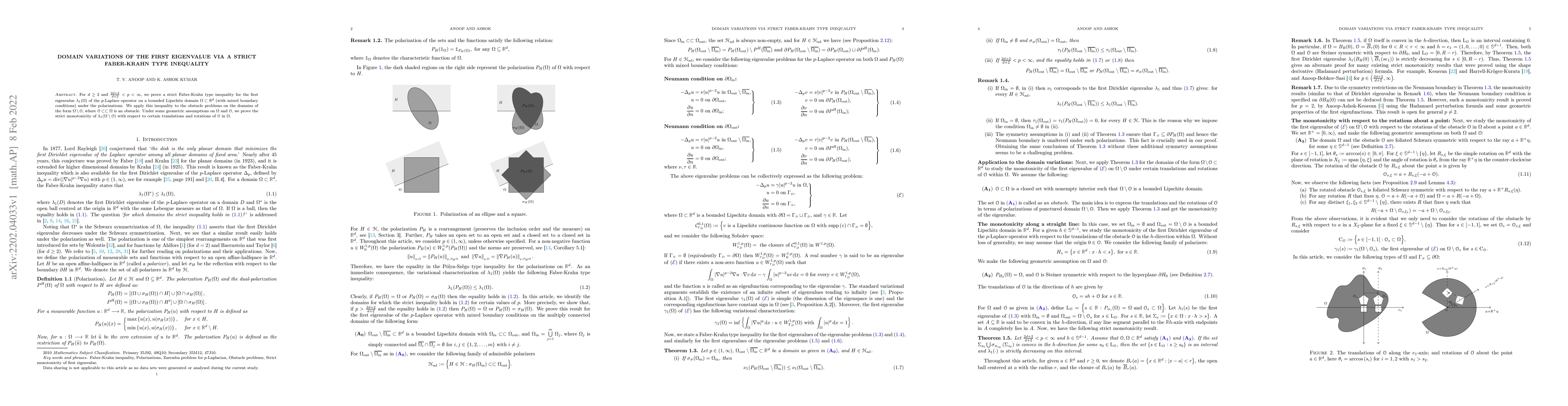 Thumbnail for Domain variations of the first eigenvalue via a strict Faber-Krahn type
  inequality