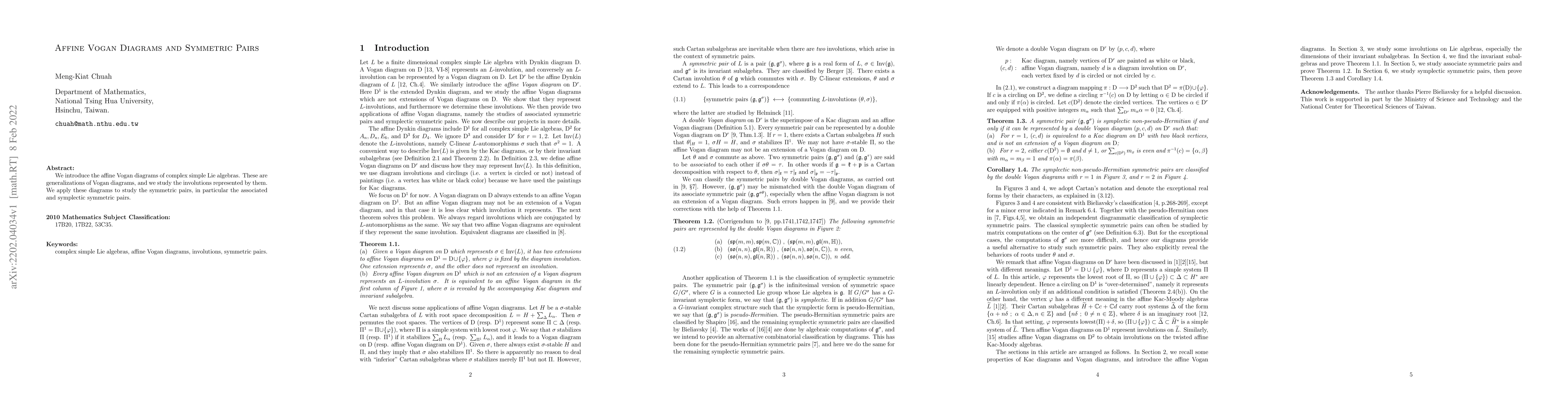 Thumbnail for Affine Vogan Diagrams and Symmetric Pairs