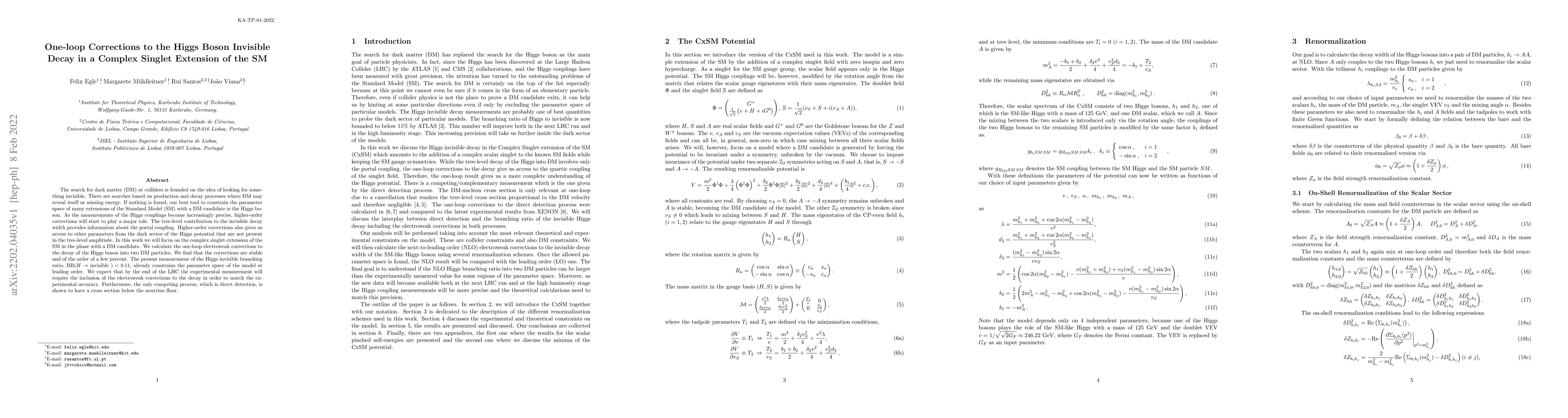 Thumbnail for One-loop Corrections to the Higgs Boson Invisible Decay in a Complex
  Singlet Extension of the SM
