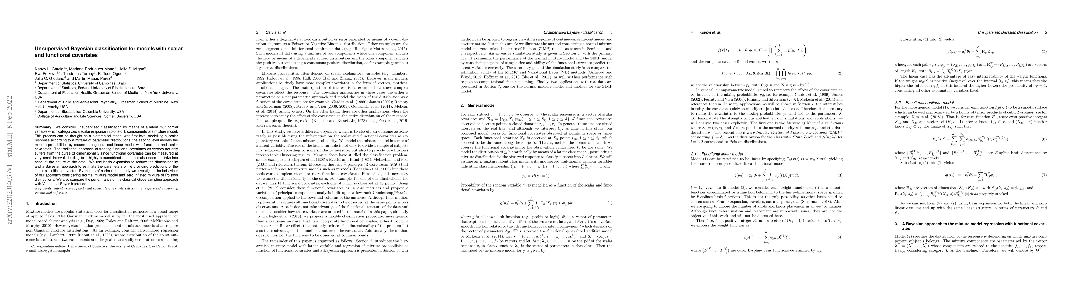 Thumbnail for Unsupervised Bayesian classification for models with scalar and
  functional covariates