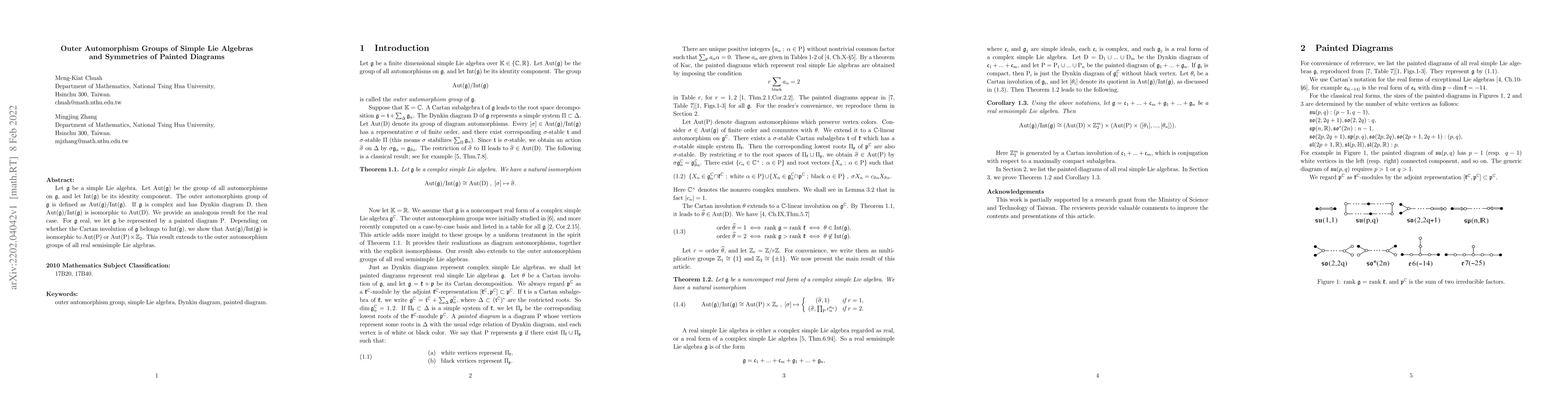 Thumbnail for Outer Automorphism Groups of Simple Lie Algebras and Symmetries of
  Painted Diagrams
