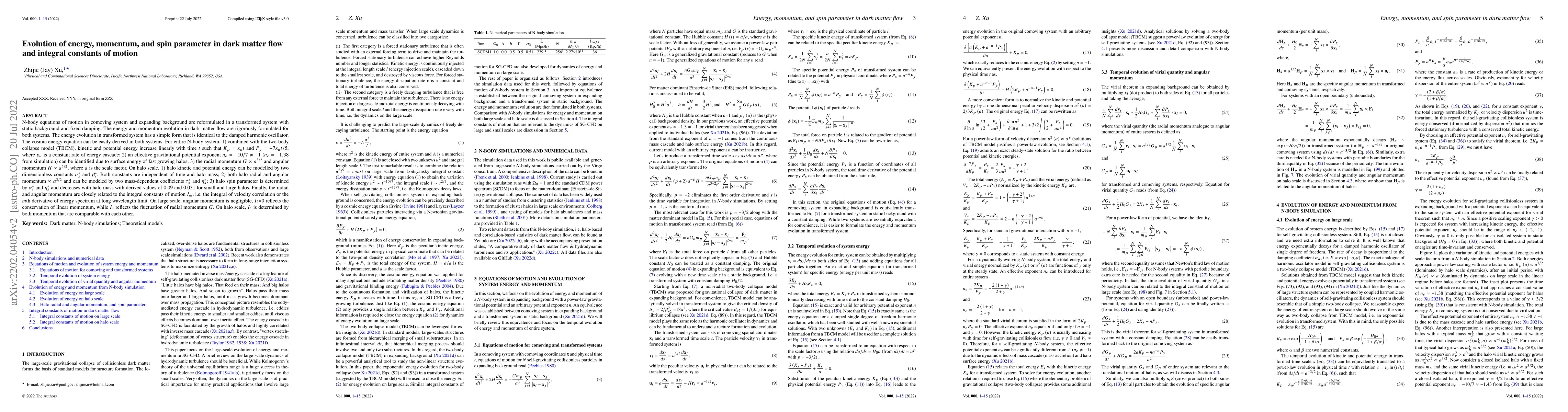 Thumbnail for Evolution of energy, momentum, and spin parameter in dark matter flow
  and integral constants of motion