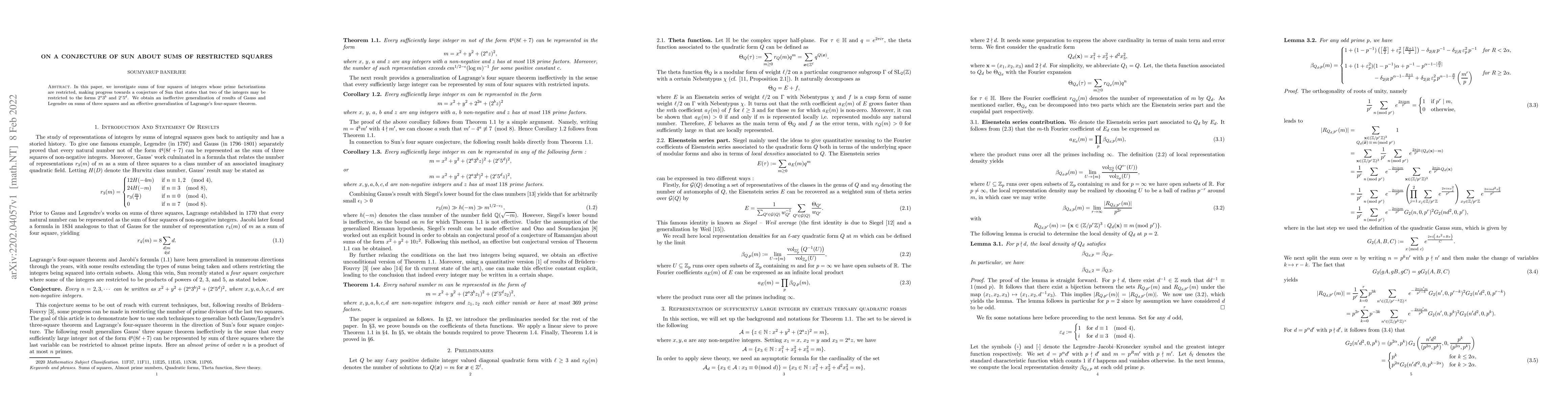 Thumbnail for On a Conjecture of Sun about sums of restricted squares