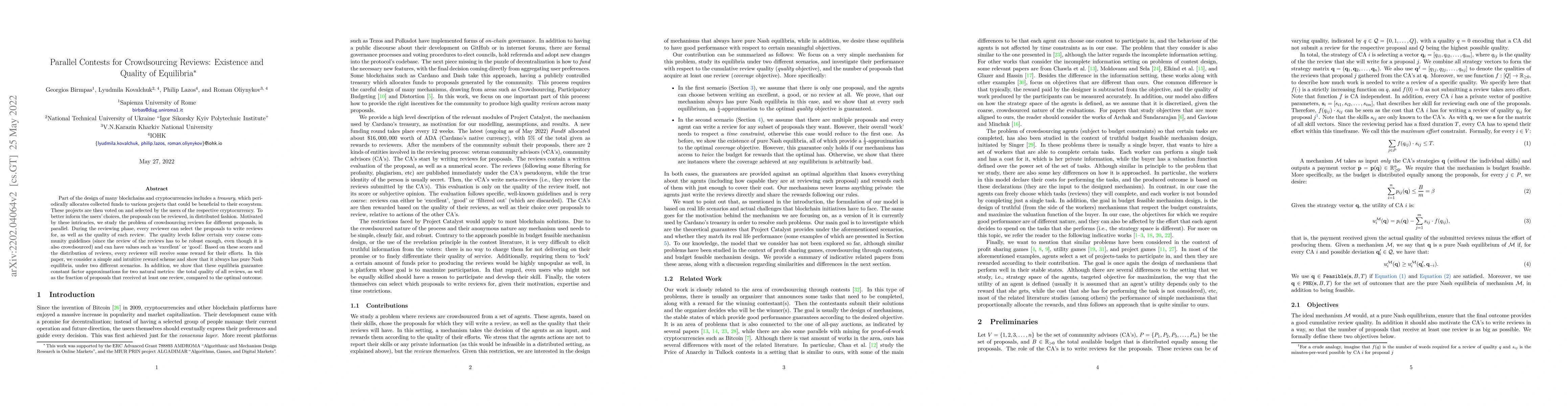 Thumbnail for Parallel Contests for Crowdsourcing Reviews: Existence and Quality of
  Equilibria
