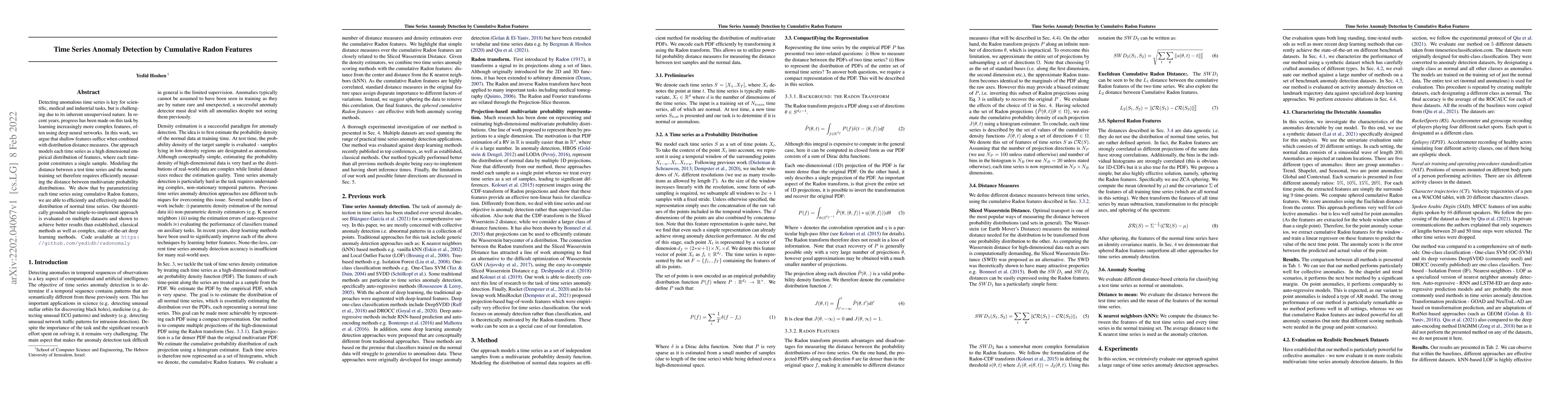 Thumbnail for Time Series Anomaly Detection by Cumulative Radon Features