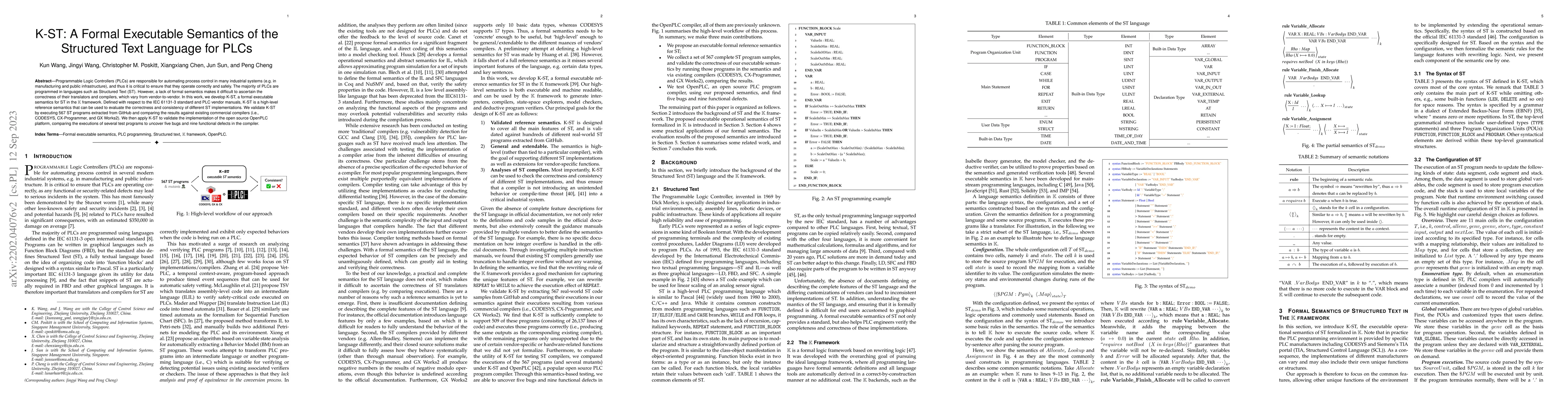 Thumbnail for K-ST: A Formal Executable Semantics of the Structured Text Language for
  PLCs