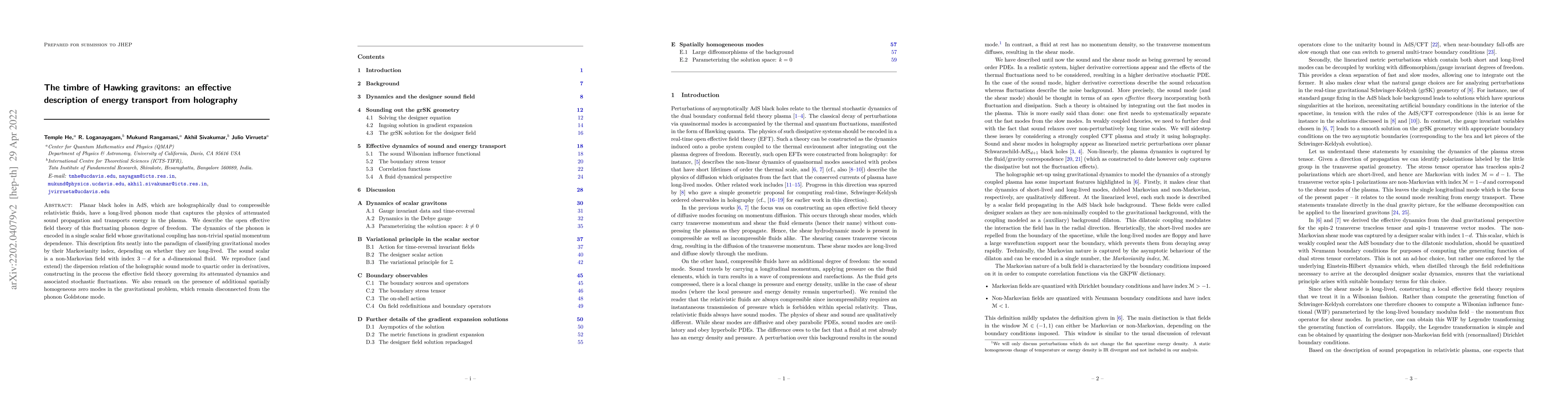 Thumbnail for The timbre of Hawking gravitons: an effective description of energy
  transport from holography