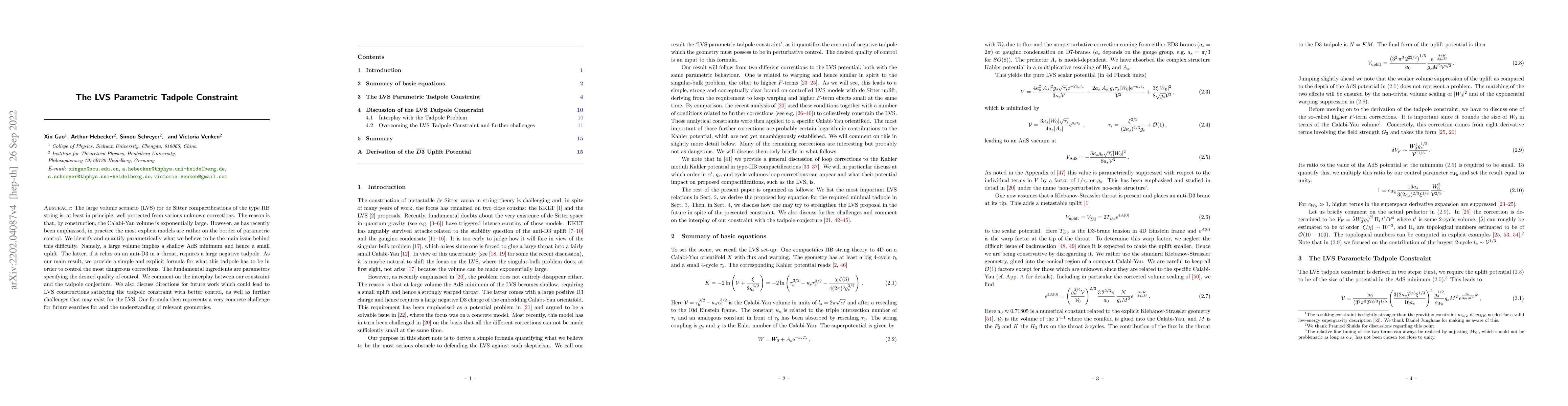 Thumbnail for The LVS Parametric Tadpole Constraint