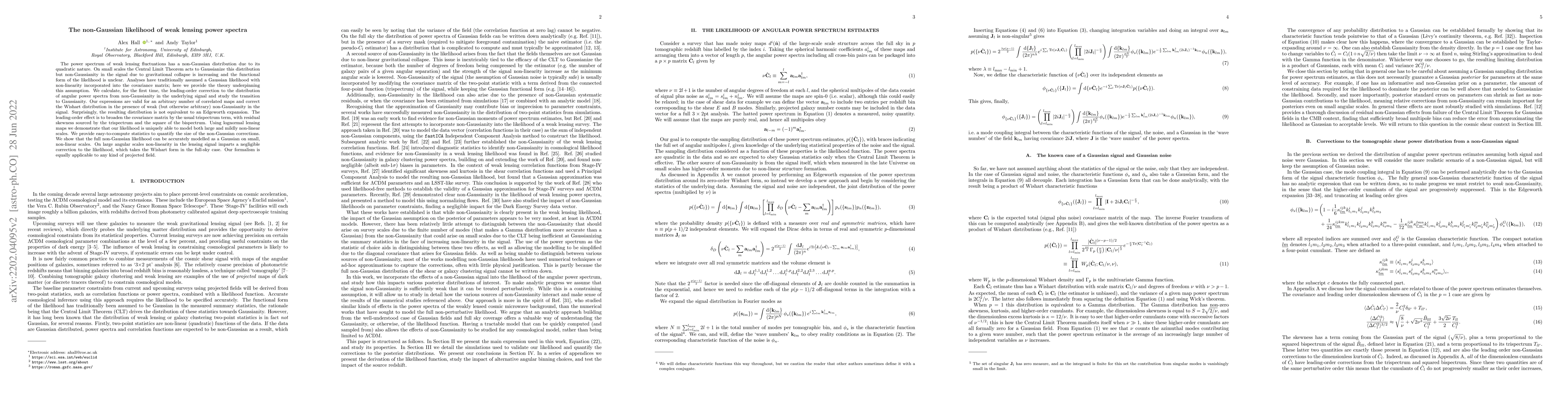 Thumbnail for Non-Gaussian likelihood of weak lensing power spectra