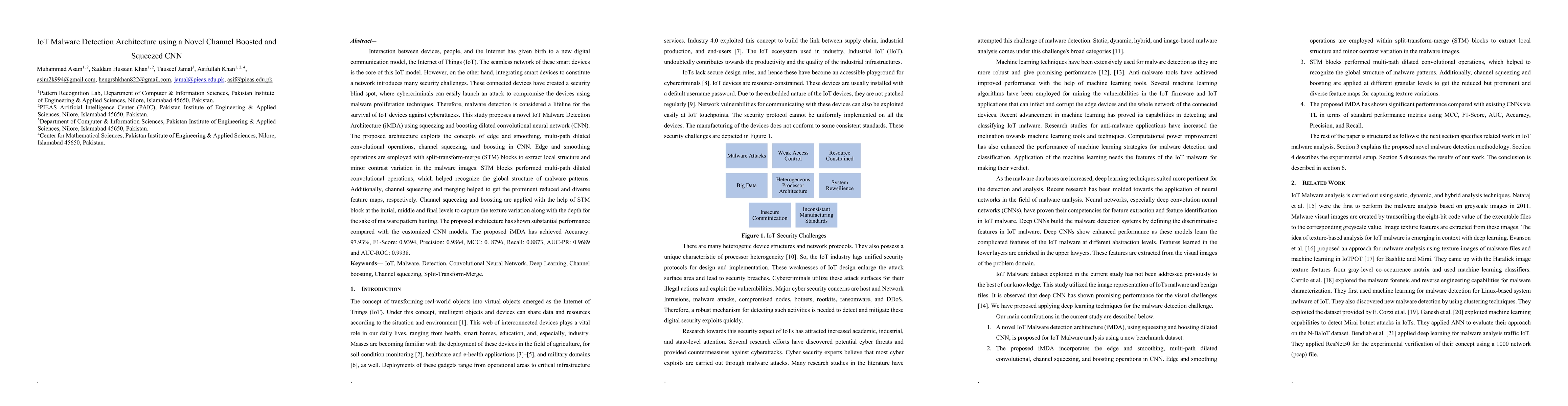 Thumbnail for IoT Malware Detection Architecture using a Novel Channel Boosted and
  Squeezed CNN