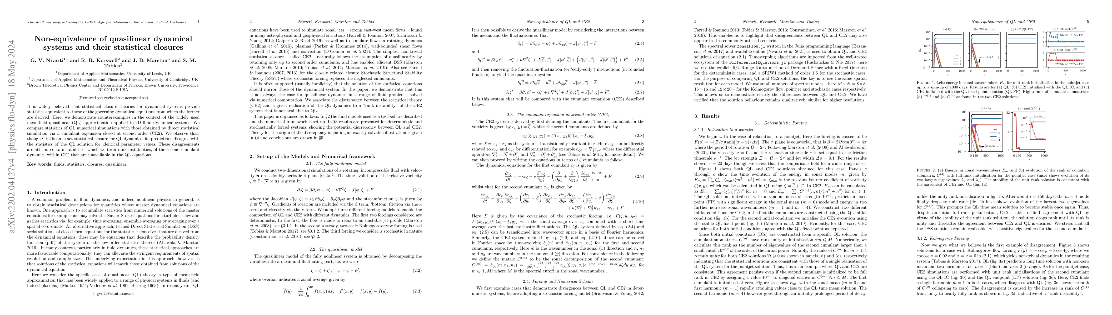 Thumbnail for Non-equivalence of quasilinear dynamical systems and their statistical
  closures