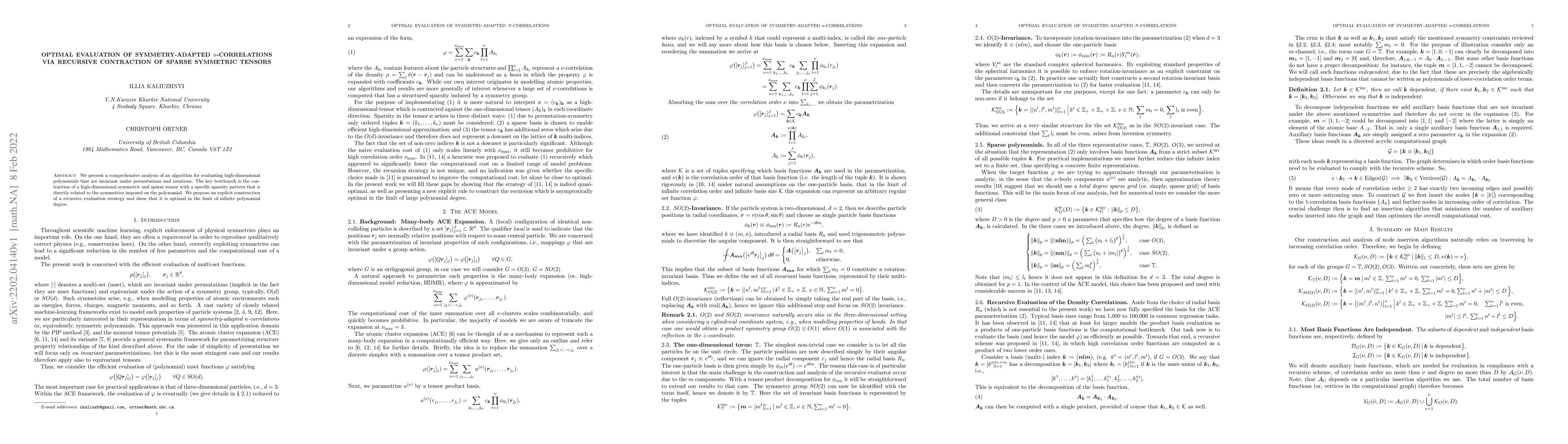 Thumbnail for Optimal Evaluation of Symmetry-Adapted $n$-Correlations Via Recursive
  Contraction of Sparse Symmetric Tensors