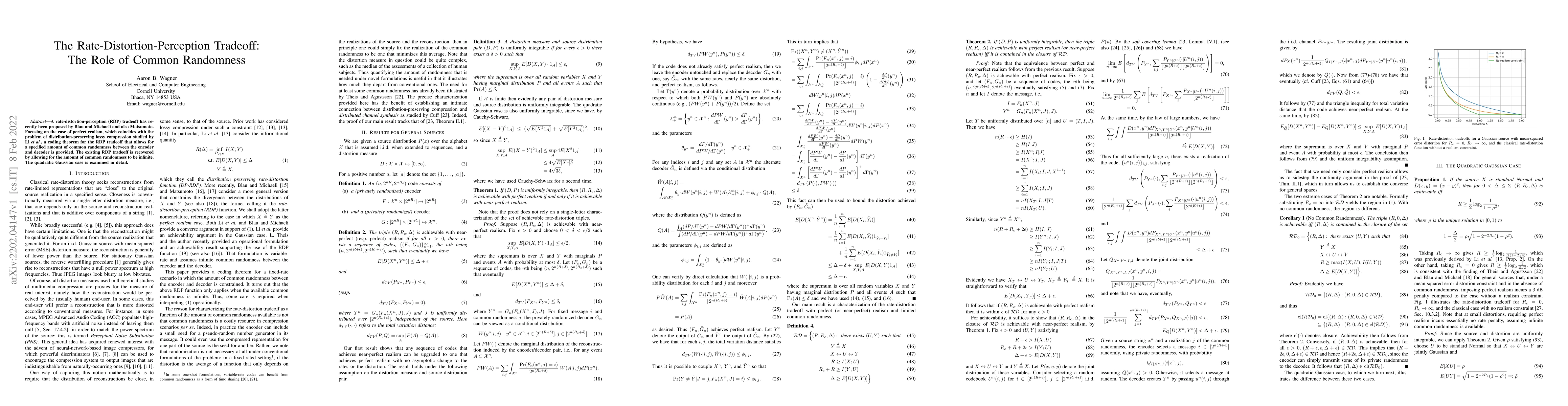 Thumbnail for The Rate-Distortion-Perception Tradeoff: The Role of Common Randomness