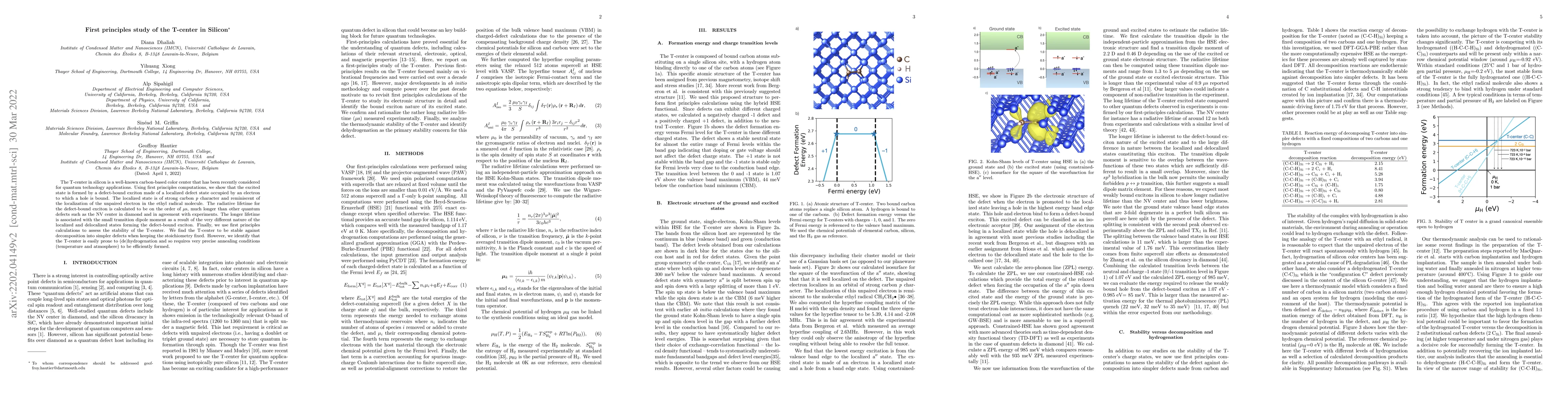 Thumbnail for First principles study of the T-center in Silicon